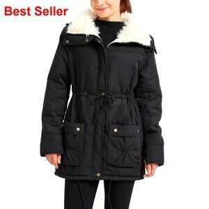 Women's Winter Mid Length Thick Warm Faux Lamb Wool Lined Jacket Coat